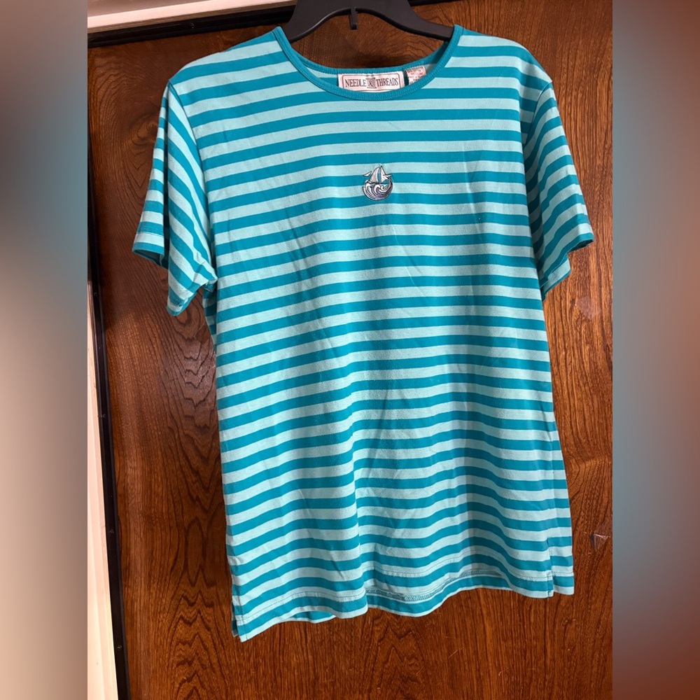 Needle & Thread Blue and White Striped Short Sleeve Tee
